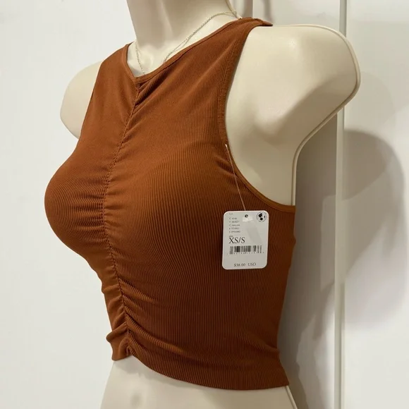 NWT Free People Intimately Ruched Front Seamless Cami Tank Top XS Brown Minimal - Picture 4 of 7